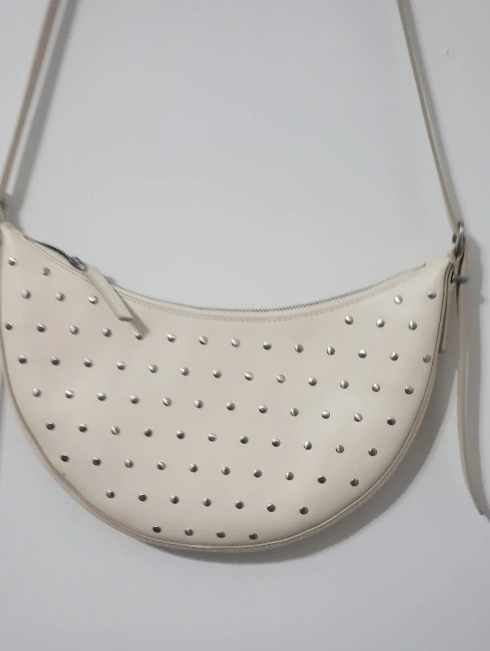 Madewell Ecru Studded Leather Crescent Small Crossbody Bag